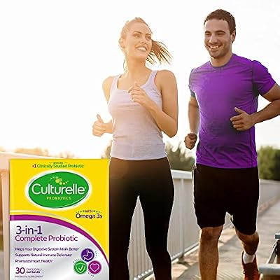 Culturelle 3-in-1 Complete Probiotic Daily Formula, Once Per Day Probiotic Supplement, Helps Your Digestive System Work Better, Supports Natural Immune Defenses, Plus Omega 3's, Non-GMO, 30 Count