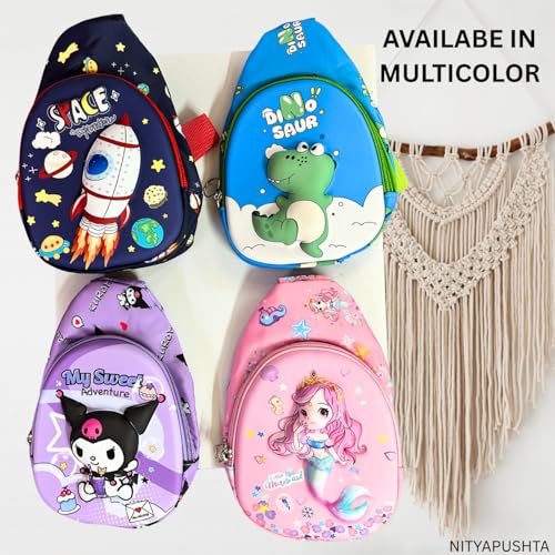 Image of Kids Small Cartoon Design Sling Crossbody Shoulder Bag for Boys & Girls, School Travel & Casual Backpack with Adjustable Strap for Children & Toddlers