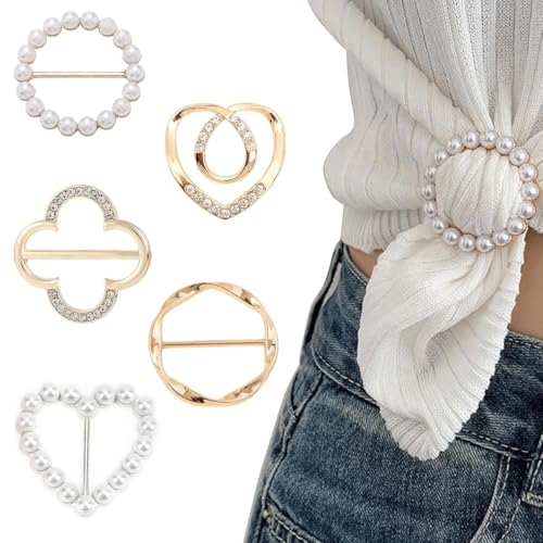 JRYXDS Lot De 5 Pinces À T-Shirt, Broches Pour Vêtements Anneau Pour Tissu Pinces À Cravate Pour T-Shirts Circulaires,Clip Circulaire En Métal Tendance Pour Vêtements Pour Femmes