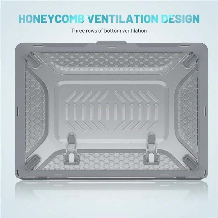 Image of TechTrendz Compatible with MacBook Air 13.6 inch Case 2025 2024 2022 M4 A3240 M3 A3113 M2 A2681 Cover, Honeycomb Design Shockproof Heavy Duty Protective Hard Shell Case Cover with Kickstand- Grey