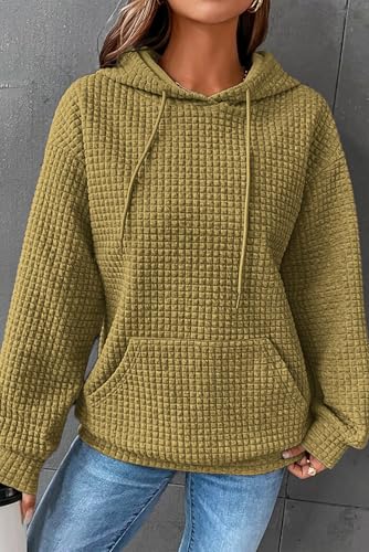 Image of SHEWIN Women Fall Waffle Hoodies Pullover Tops Hooded Sweatshirt