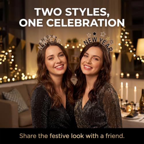 2 Pack Happy New Year Star Headbands for Women, New Years Eve Party Hair Bands, Festive Holiday Hair Accessories Gifts - Image 2