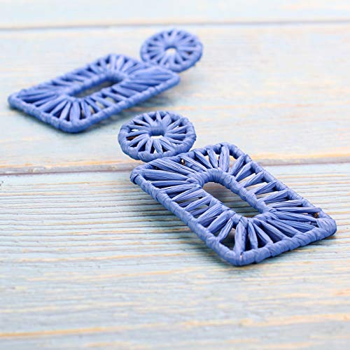 Statement Raffia Earrings Boho Drop Earrings Geometric Dangle Earrings For Women Handmade Straw Earrings Beach Earrings For Girls(Blue) #TOP3