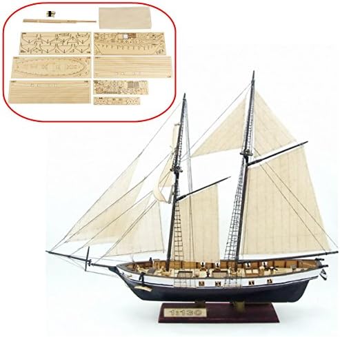 Binwat Scale DIY Hobby Wooden Ship Science Equipmen Assembly Model Boat Kits Sailing Boat Kit Decor Toy Gift(1:200)
