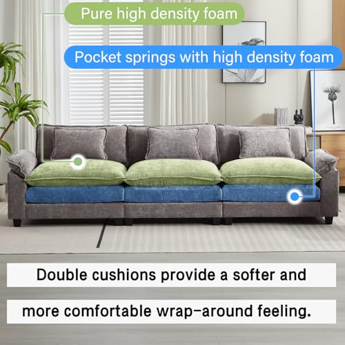 Image of Oprisen 120 inch Modular Sectional Sofa, Comfy Cloud Couch Sectional Sofa, Chenille Sofa Sleeper Deep Seat Sofa with Throw Pillows for Living Room (Light Gray, 120 inch- 3 Seater)