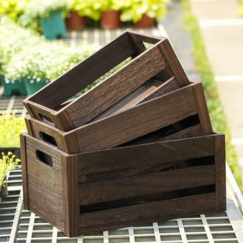 ELONG HOME 3 Pack Nesting Wooden Crates, Rustic...