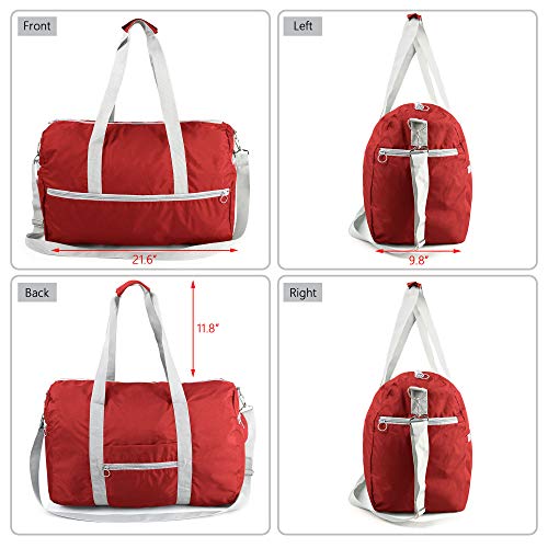 Foldable Travel Bag Traveling Hiking Gym Sports for Men Women Red Overnight Weekend Carry-On Big Duffle Bag 50LBS Collapsible Large Duffle Heavy Duty Oxford Luggage Bags w Zipper Closure Light