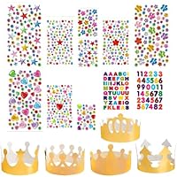 48Pcs Birthday Party Hats with Stickers Crowns with Diamond Sticker DIY Crowns for Kids Adults Party