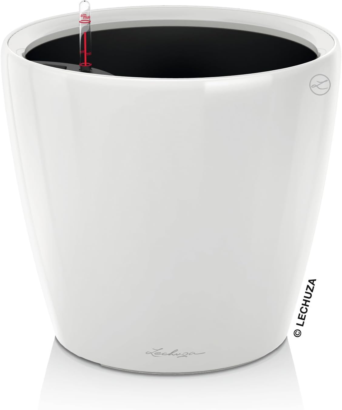 Lechuza Self Watering Plant Pot CLASSICO 21 LS Garden Flower Indoor Outdoor Small Table Plastic Planter with Drainage Hole D21 H20 cm White High-Gloss