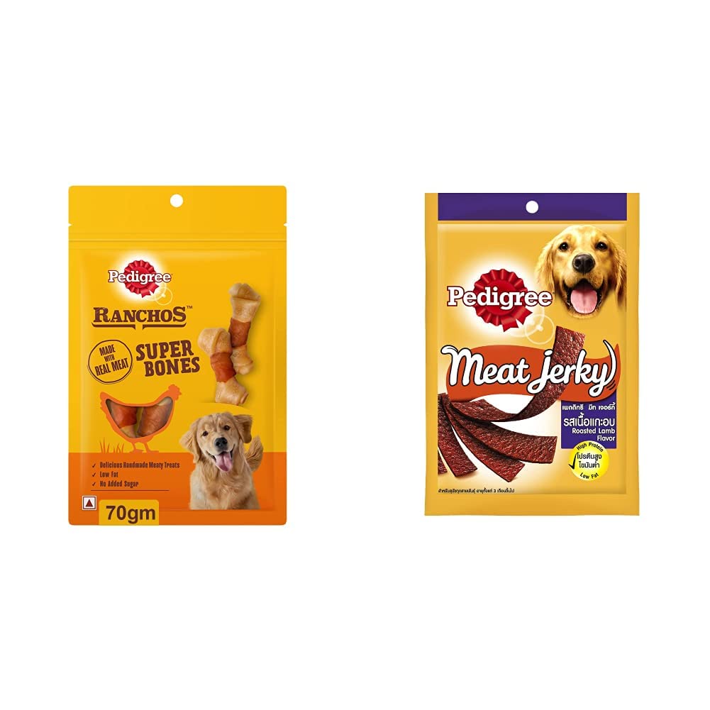 Pedigree RANCHOS Super Bones Treats for Dog, Chicken & Milk Flavour, 70g&Pedigree Meat Jerky Treats for Adult Dogs, Roasted Lamb Flavour, 80g Pouch (B0BP5D22SR) Amazon Price History, Amazon Price Tracker