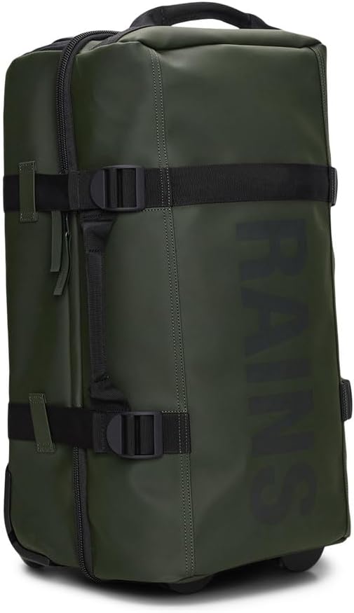 RAINS Texel Cabin Bag - Green Waterproof Travel Bag Men & Women - Lightweight Suitcase with Coated Tonal Zip Closure and Bifold Case with Two Mesh Closures - 2 Year Warranty