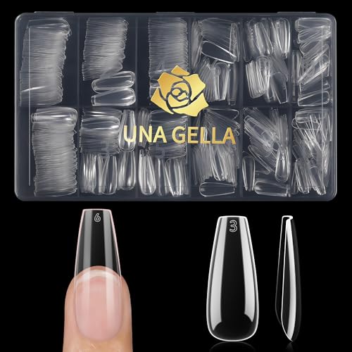 Image of UNA GELLA Long Coffin Nails Tips, 504PCS Soft Gel Nail Tips Coffin 12 Sizes Clear Full Cover Press on Nails False Nails for Acrylic Nails Professional Nail Extensions Art DIY Salon Soak Off Easy