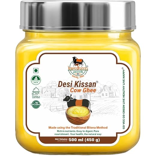 KAMDHENU GAUVEDA | Desi Kissan certified A2 Cow Ghee | Churned From Vedic Traditional Bilona Method | Natural & Pure | Rich in Nutrients | Ideal for Cooking and Making Sweet | Grassfed, Pure, Healthy, Ayurveda & Daily Use A2 Cow Ghee Pack In Premium Squar