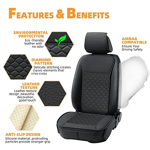 Elantrip 2Pcs Front Car Seat Covers Leather Car Seat Protector Waterproof Anti-Slip Padded Seat Protector For Front Seats 1 Pair Fits Most Car Black #TOP2