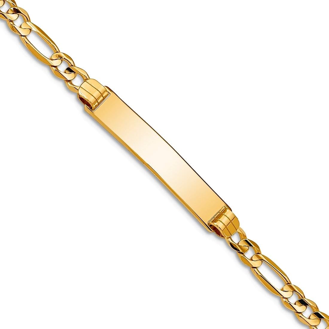 JewelryWeb 14k Yellow Gold Solid Polished Figaro ID Bracelet 4mm Lobster Claw Identification Bracelet for Women