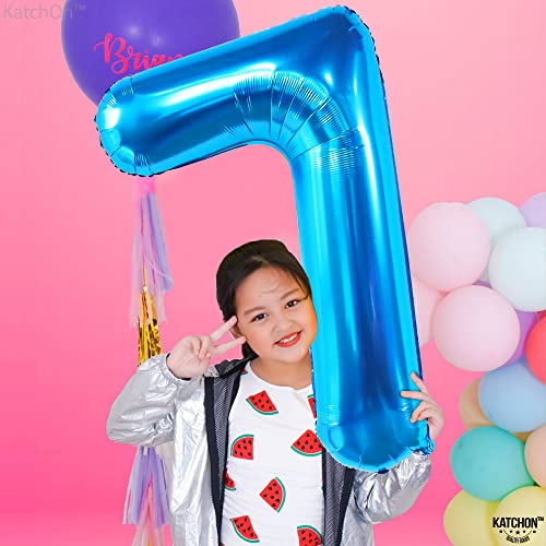 Image of KatchOn Giant Blue Number 7 Balloon - 40 Inch | 7th Birthday Balloon | 7th Birthday Decorations, 7 Year Old Balloon, 7 Number Balloons for Anniversary Decorations, 7th birthday decorations boy