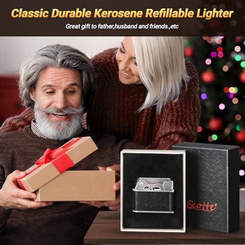 Scotte Vintage Kerosene Lighter, Windproof Soft Flame, Metal and Leather Trench Lighter, Fluid Refillable Pocket Lighters, Easy to Carry and Use, Gift for Father Husband - Image 6
