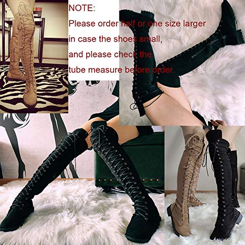 Celnepho Womens Over The Knee Boots, Lace Up Zip Low Chunky Heel Round-Toe Motorcycle Combat Knee High Boots #TOP6