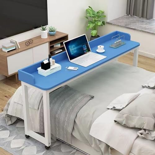 Mesa de cama con ruedas, escritorio grande con deflector circundante, versátil mesa de comedor o mesa de bar para uso doméstico (marco azul y blanco)
