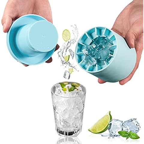 Cresitch Silicone Ice Cube Moulds, Ice Cube Tray with Lid, Ice Maker Cup Silicone Ice Bucket, Press-Type Easy-Release Ice Cubes Maker, 60 Ice Cubes (Blue, 8.5x9x8cm/3.3x3.5x3.1inch) Cover