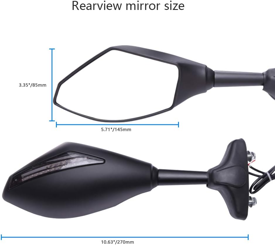Condition photo showing New/Like New for motorcycle led turn signal indicator rearview mirrors for yamaha yzf r6 600 kawasaki ninja 250r 650r 500r (matt black+smoke lens+blue arrow light)
