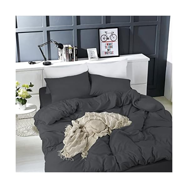 RUIKASI Bettwäsche 220×240 3 teilig Anthrazit – Bettbezug 220 x 240 Set mit Kissenbezüge, Bettwäsche-Sets 240×220 aus Mikrofaser mit Reißverschluss Weich und Bügelfrei