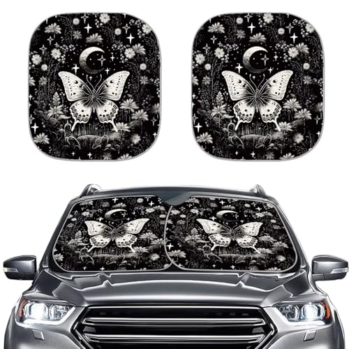 Image of Gothic Butterfly Car Windshield Sun Shade Foldable 2-Piece Car Windshield Sunshades Window Shades Cover Sun Visor Shield for Most Sedan Truck SUV Auto Interior Protector