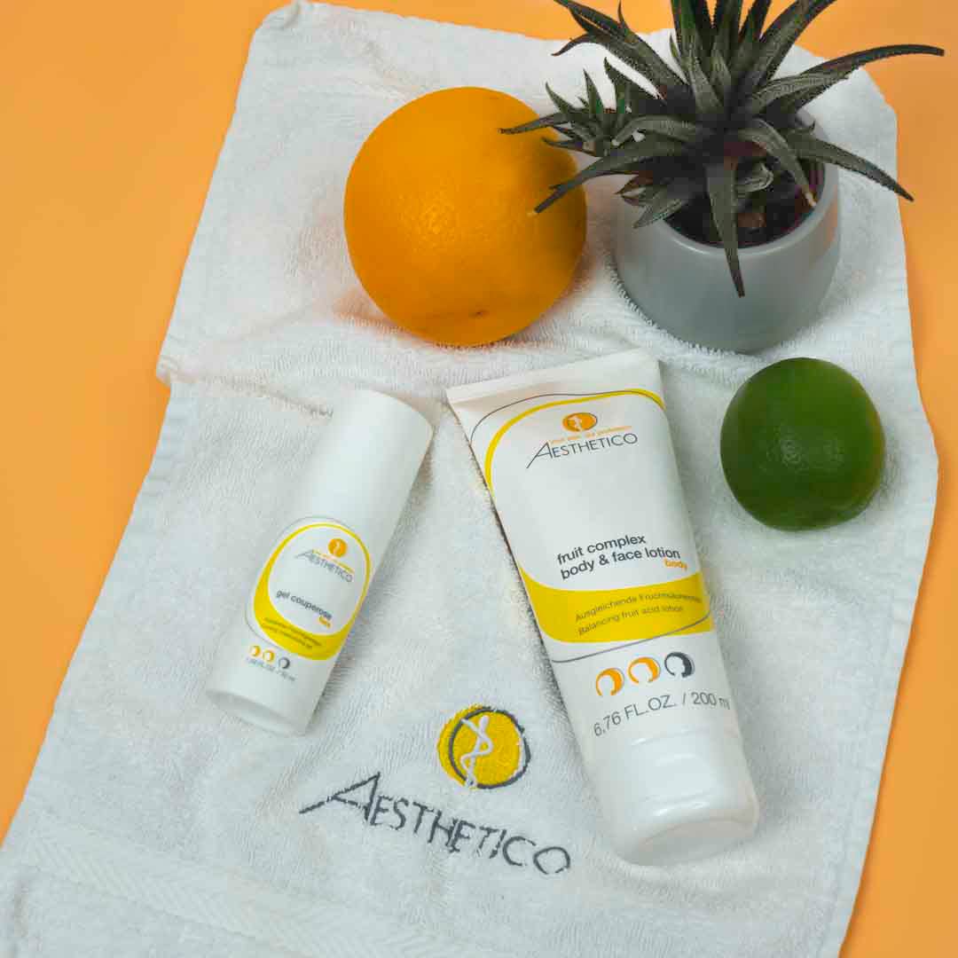 AESTHETICO fruit complex body & face lotion, 2 x 200 ml | Fruchtsäurelotion für Gesicht und Körper, glättet unreine und reife Haut, mit Weihrauch, Hyaluronsäure und Urea