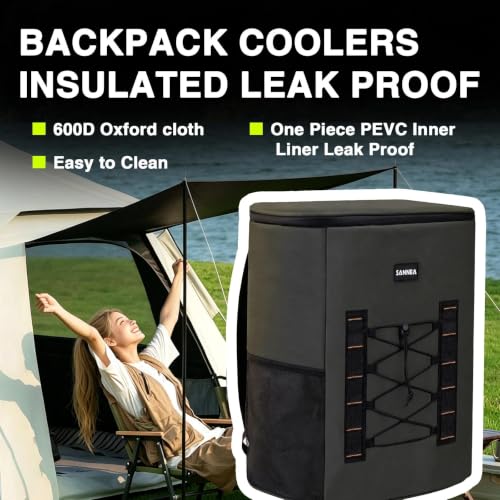 Image of Backpack Cooler Insulated Leakproof, Soft Cooler for Outdoor Camping Hiking | 7.5x13x18in, leakproof liner, waterproof oxford, multi pockets, wine opener, for camping hiking picnic fishing