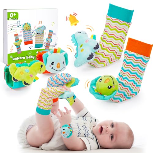 Image of ZapWhiz Baby Infant Rattle Socks, 3 4 5 6 Month Old Baby Toys Wrist Rattles for Babies 0-6 Months Newborn Learning Sensory Toys for Brain Development Shower Gifts for Boys Dinosaur