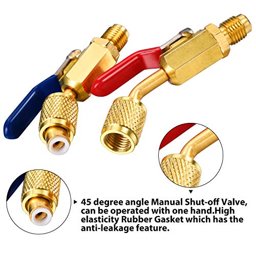 Mudder 6 Pieces Air Conditioning Refrigerant Angled Compact Ball Valve 1/4 Inch For R410A R134A R12 R22 Hvac And R12 R22 To R134A Adapters 6015 R134A Refrigerant Tank Adapter 6014 Vacuum Pump Adapter #TOP3