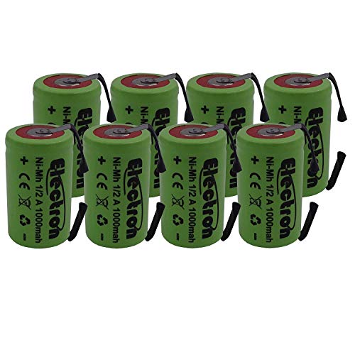 CONFEZIONE: 8pz 8x Batteria ricaricabile Ni-Mh 1/2 A 1,2V 1000mAh con linguette lamelle terminali a saldare per pacco pacchi batteria lampada di emergenza 1/2A 2/3A 2/3AF 2/3 A AF 29x17mm 17x29mm