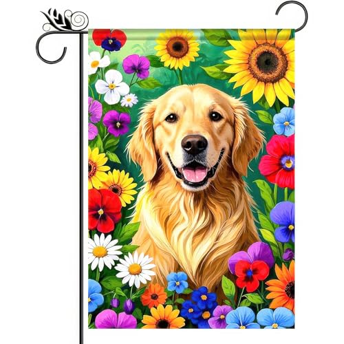 BlissYard Spring Summer Garden Flag 12 x 18 Inch Golden Retriever Decor