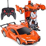 RC Cars, Transform Coche Robot Deformation Juguete para Niños Boys Girls - 1:18 Scale Transforme Robot Control Remote Control Coche con Una Transformación De Botón Y 360 Velocidad Drifting-Orange