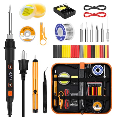 Image of Soldering Iron Kit 80W LED 356-968℉ Soldering Iron 10s Fast Heating 18-in-1 Welding Tools for Electronics Repair DIY, PCB with Flux, Solder Wire, 5 Replaceable Tips, Desoldering Pump, Stand, Tweezers
