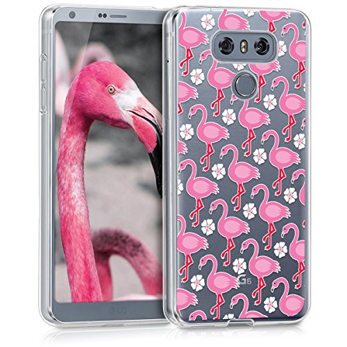 kwmobile Funda Compatible con LG G6 - Carcasa de TPU y flamencos en Rosa Fucsia/Blanco/Transparente