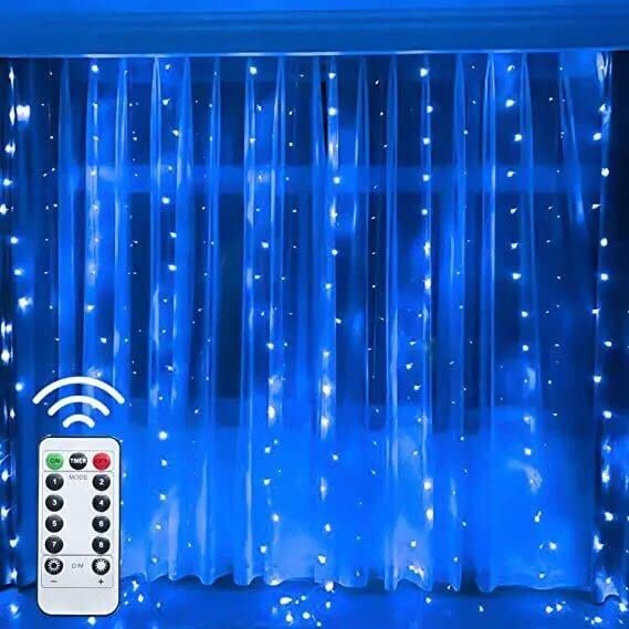 SLTX 3M 300 led 8 Mode Remote USB Window Curtain String Light led String Lights Plug in for Bedroom Decor Indoor Outdoor (Blue)