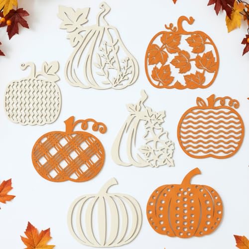 Jetec 8 Pcs Thanksgiving Fall Wooden Pumpkin Wall Decor Pumpkin Wall Art Sign Rustic Home...