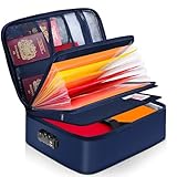 Noiposi Bolsa para documentos ignífuga UL94-V0 certificada, 38 cm x 28 cm x 11 cm, resistente al fuego, resistente al agua, con 7 compartimentos, ligera carpeta para documentos con cierre de