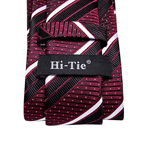 Image of Hi-Tie Men Silk Ties Set with Flower Lapel Pin Necktie Pocket Square Cufflinks for Tuxedo Wedding Business
