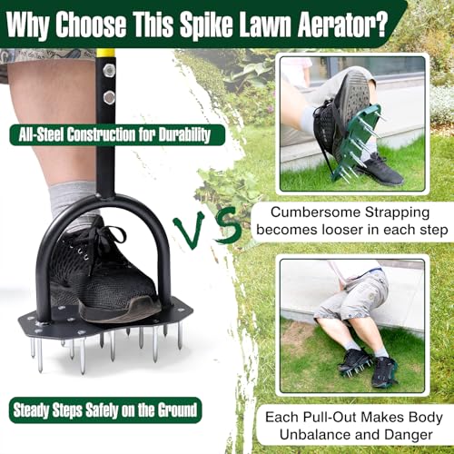 Jardineer Lawn Aerator Spike Aerating Tool, Updated 36" Taller Manual Grass Aerator Tool with 12 Stainless Spikes, Yard Aerator Tool for Compact Soil - Image 3