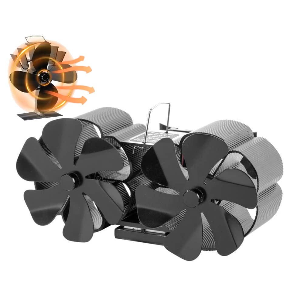 Ventilador Estufa Leña 12 Palas, Ventilador para Chimenea de aspas con Doble Motor,Ventilador para Estufa de leña,Ventilador Calor, para Estufa de Gas/Pellet/Madera/Quemador de leña
