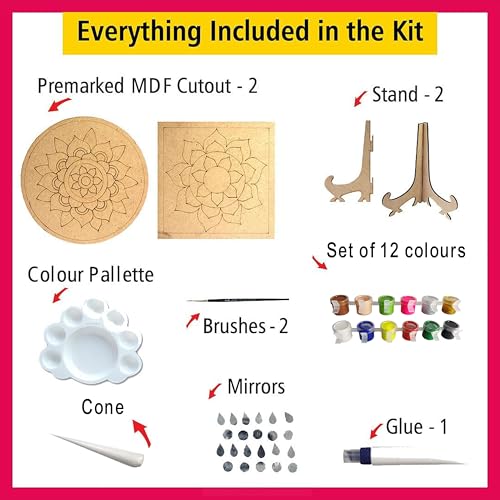 Image of SOLOBOLO Lippan Art and Craft Materials Kit for Adults and Beginners, Premarked MDF Board Warli Art Painting DIY Kit with Stands for Room Wall Hanging, Office and Home Decoration (a) Beginner)