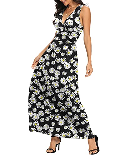 Image of LILBETTER Women Sleeveless Deep V Neck Loose Plain Long Maxi Casual Dress