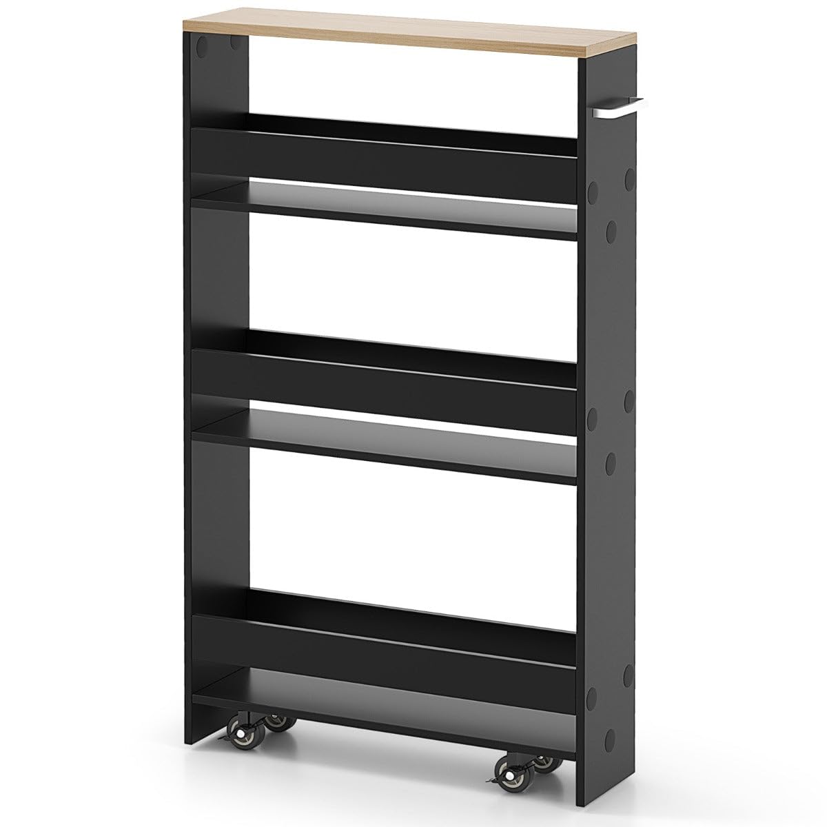 Helloshop26 Carrello portaoggetti mobile, 47,5 x 13 x 80,5 cm, pratico stoccaggio a 4 livelli, design contemporaneo in legno, nero 20_0019381