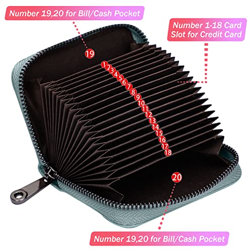 Image of 20 Card Solts Credit Card Holder RFID Blocking Genuine Leather Wallet for Women or Men Accordion style with zipper, HOT-blue,