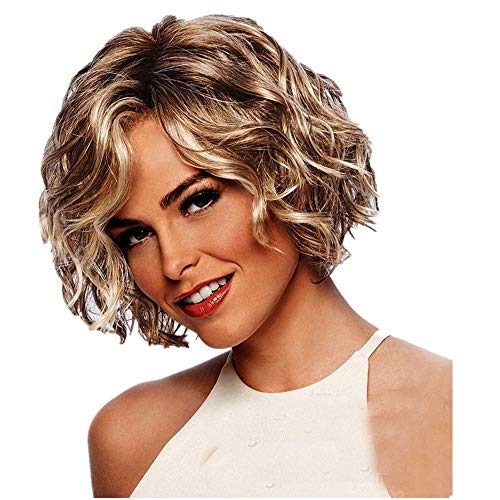 Damenperücke Perücke SUCES Kurz Locken Synthetische Perücken Mode Gold natürliche Haar für Frauen Lockige Wigs Peruecke wie Echthaar Blonde (Gold) Cover