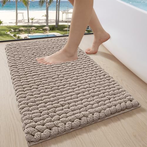 LUMI Luxury Bathroom Rug, Ultra Soft Quick Dry Bath Mat, Non-Slip Absorbent Thick Chenille Bath Rug, Cozy Braid Design Floor Mat for Bathtub, Sink, Laundry, Bedroom, Beige, 17'x30'
