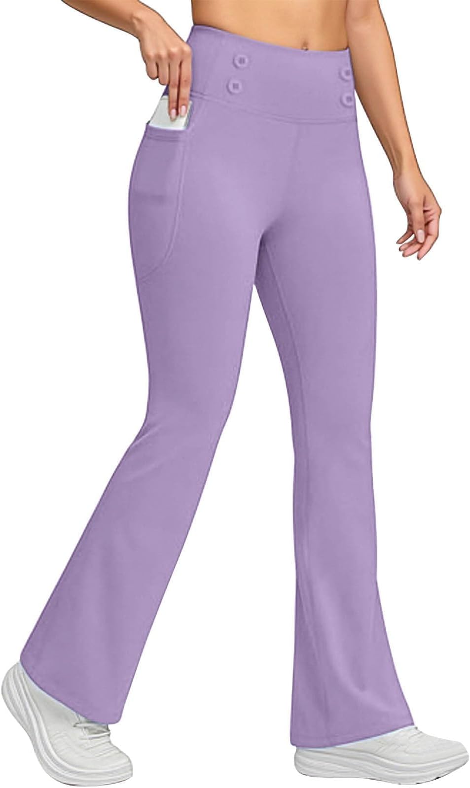 Fleece Lined Yoga Pnats Women Thermal Leggings with Pockets High Waist Flare pants for Winter