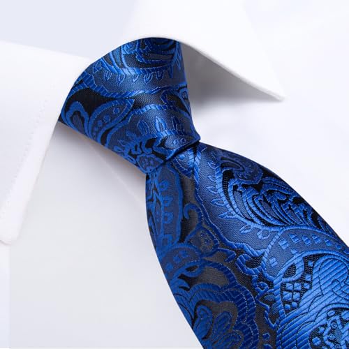 Image of DiBanGu Mens Paisley Tie Sets Silk Jacquard Woven Floral Necktie and Pocket Square Cufflinks Wedding Business Party